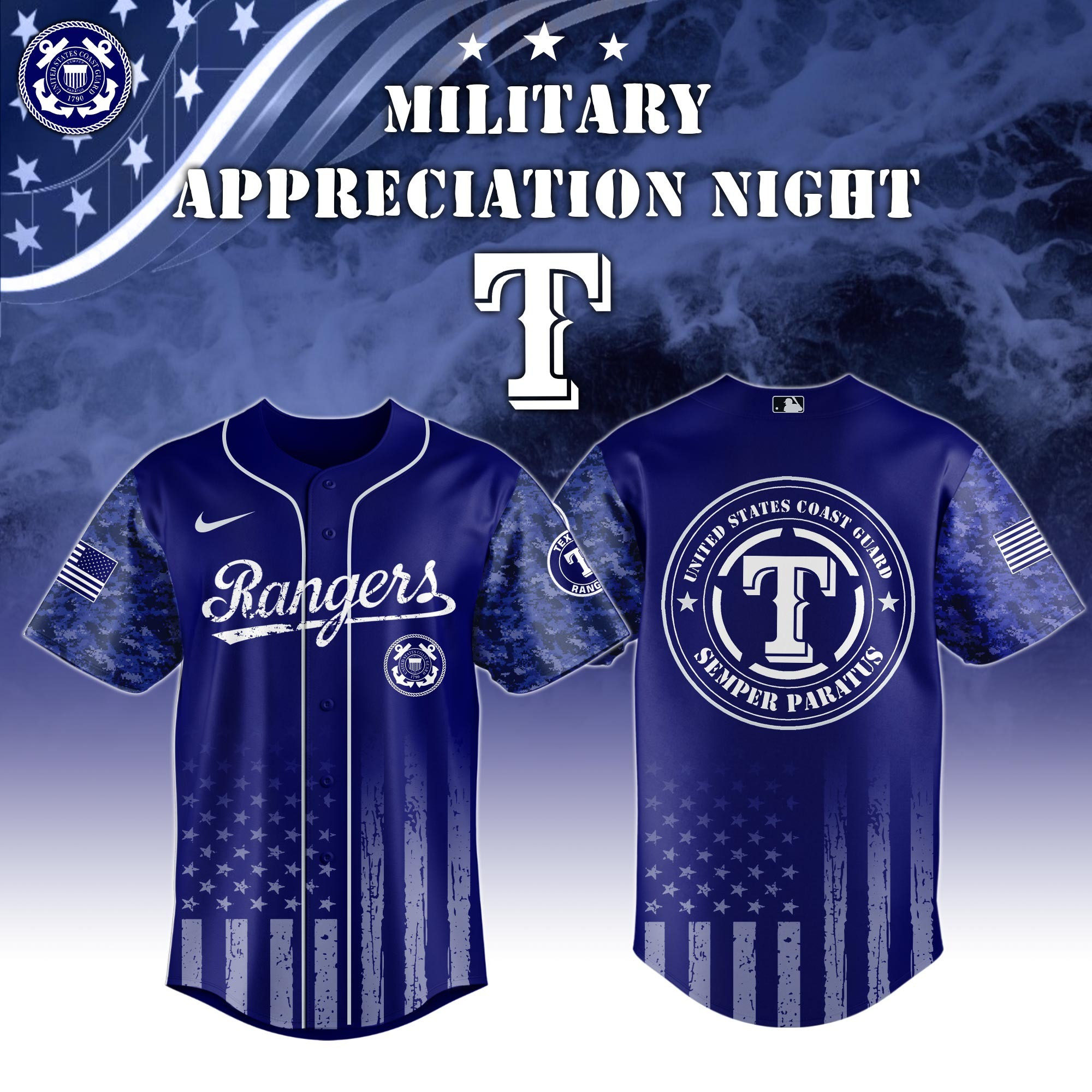 Texas Rangers MLB x United States Coast Guard Military Appreciation Night Jersey Gift For Fans