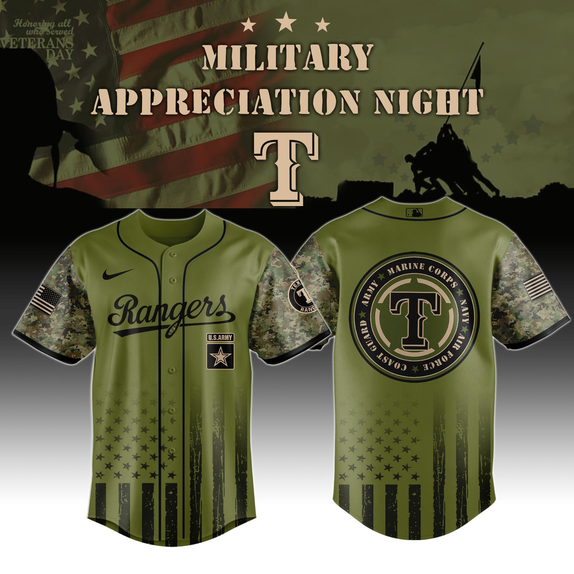 Texas Rangers MLB x United States Coast Guard Military Appreciation Night Jersey MLB Fans Merch