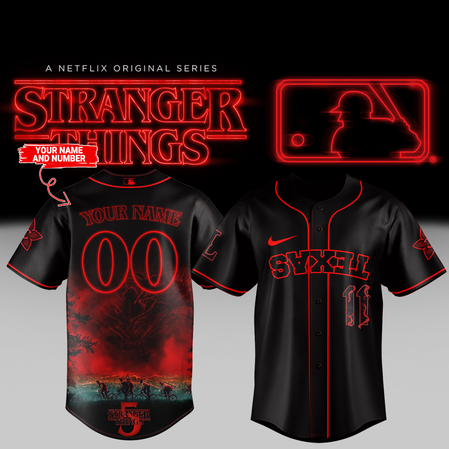 Texas Rangers Stranger Things Jersey 2025 Custom Name Number Fan Merch