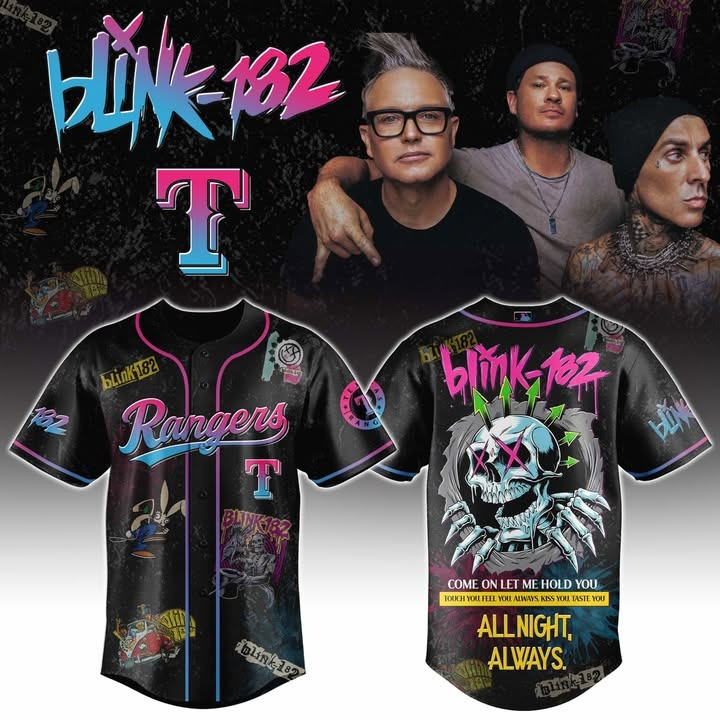 Texas Rangers x Blink-182 Jersey All Night Always Blink-182 Merch Gifts For Baseball Fans