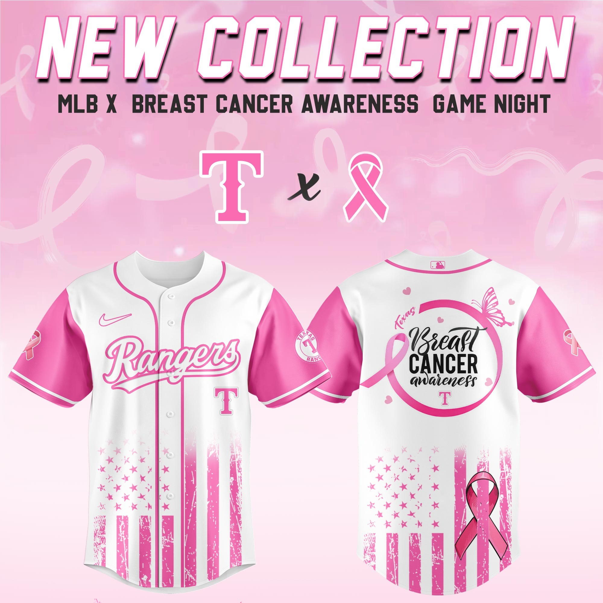 Texas Rangers x Breast Cancer Awareness Game Night Jersey Cool Baseball Gifts