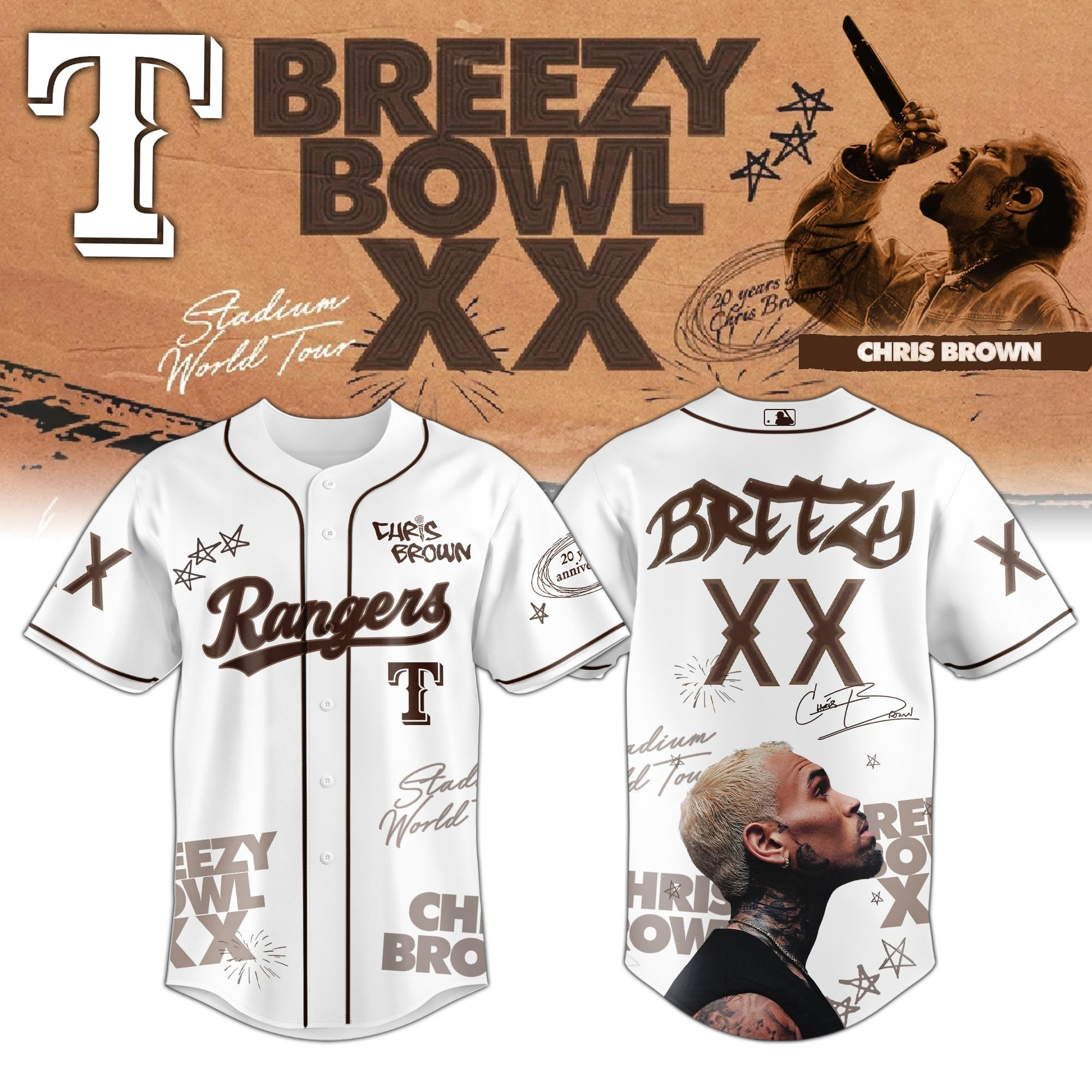 Texas Rangers x Chris Brown Baseball Jersey Presents For Baseball Fans