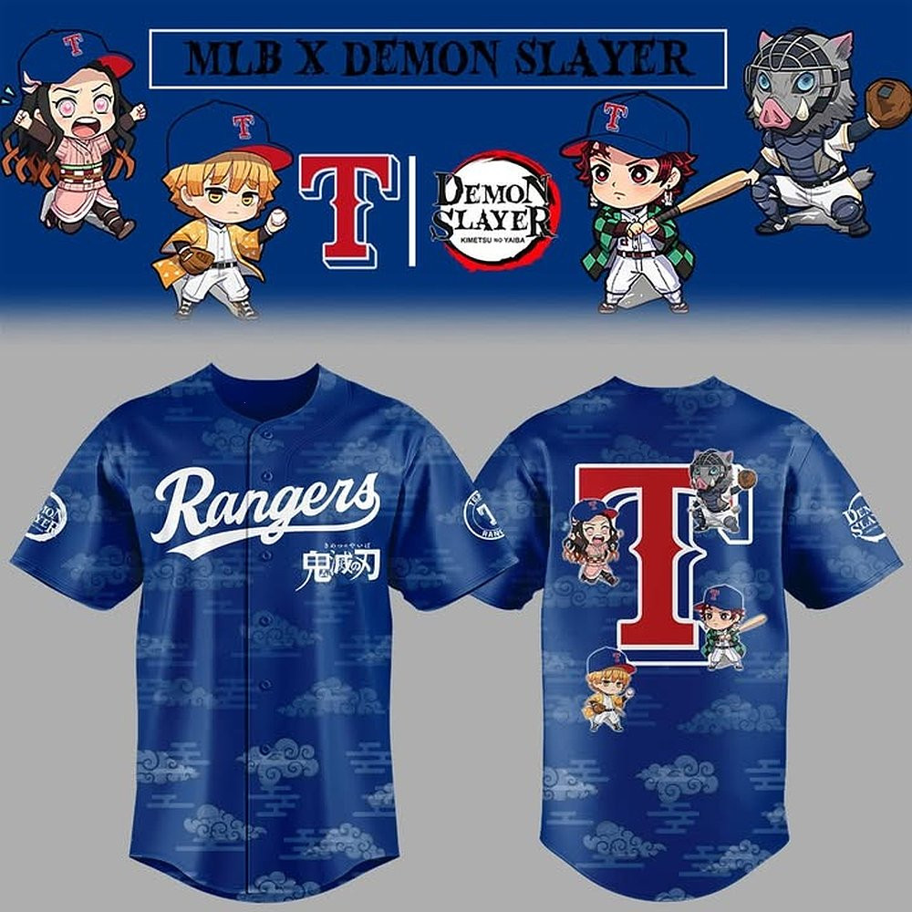 Texas Rangers x Demon Slayer Baseball Jersey Perfect Gift For Baseball And Anime Fans