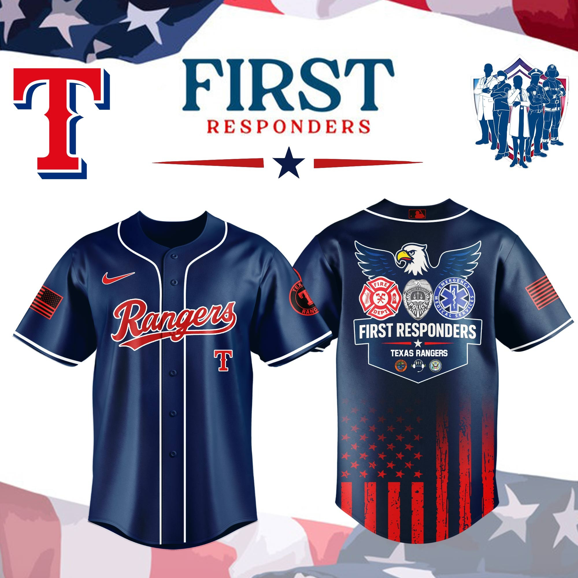 Texas Rangers x First Responders Night Jersey 2025 Best Gifts For Baseball Lovers