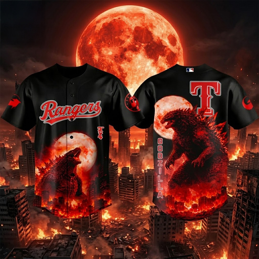 Texas Rangers x Godzilla King Of The Monsters 2026 Baseball Jersey Texas Rangers Merch