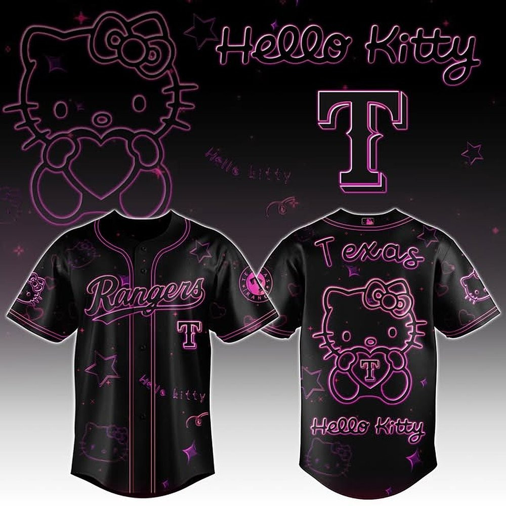 Texas Rangers x Hello Kitty Black Baseball Jersey Perfect Gift For Baseball Fans