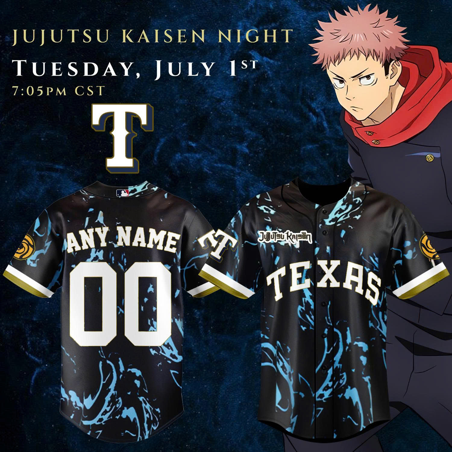 Texas Rangers X Jujutsu Kaisen Jersey 2025 Custom Name Number Gifts For Baseball Lovers