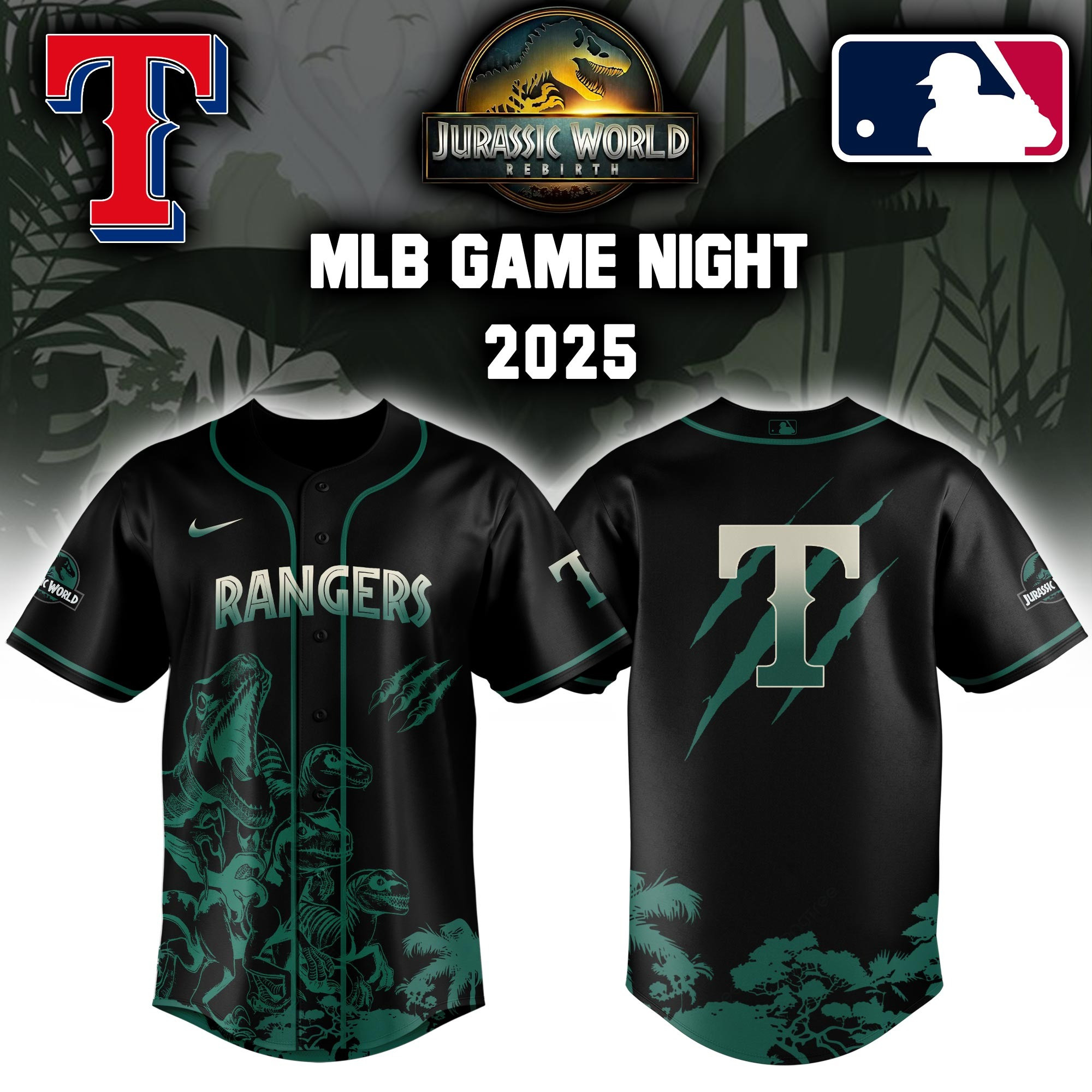 Texas Rangers x Jurassic World Baseball Jersey Best Gifts For Baseball Lovers