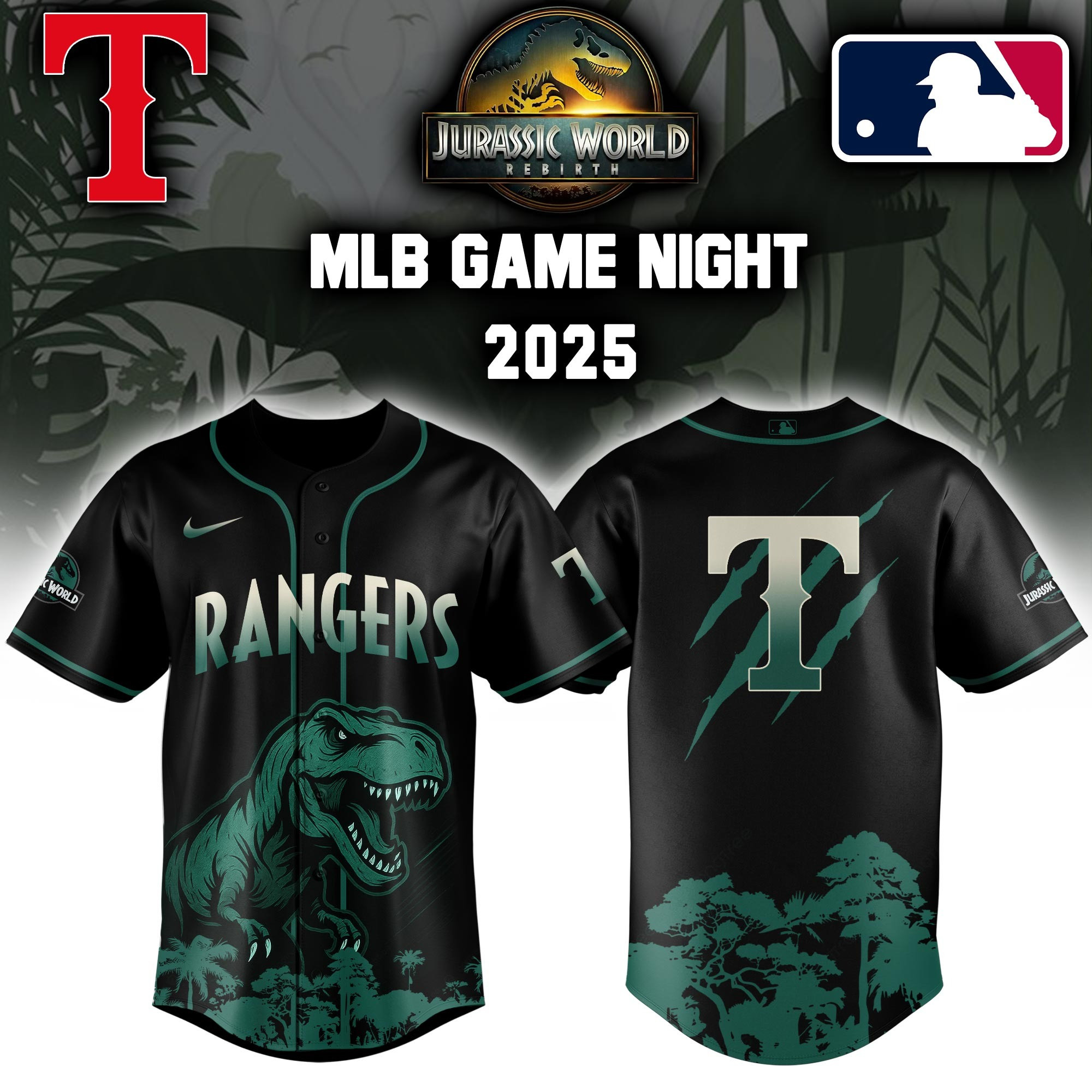 Texas Rangers x Jurassic World Baseball Jersey Gifts For Baseball Fans