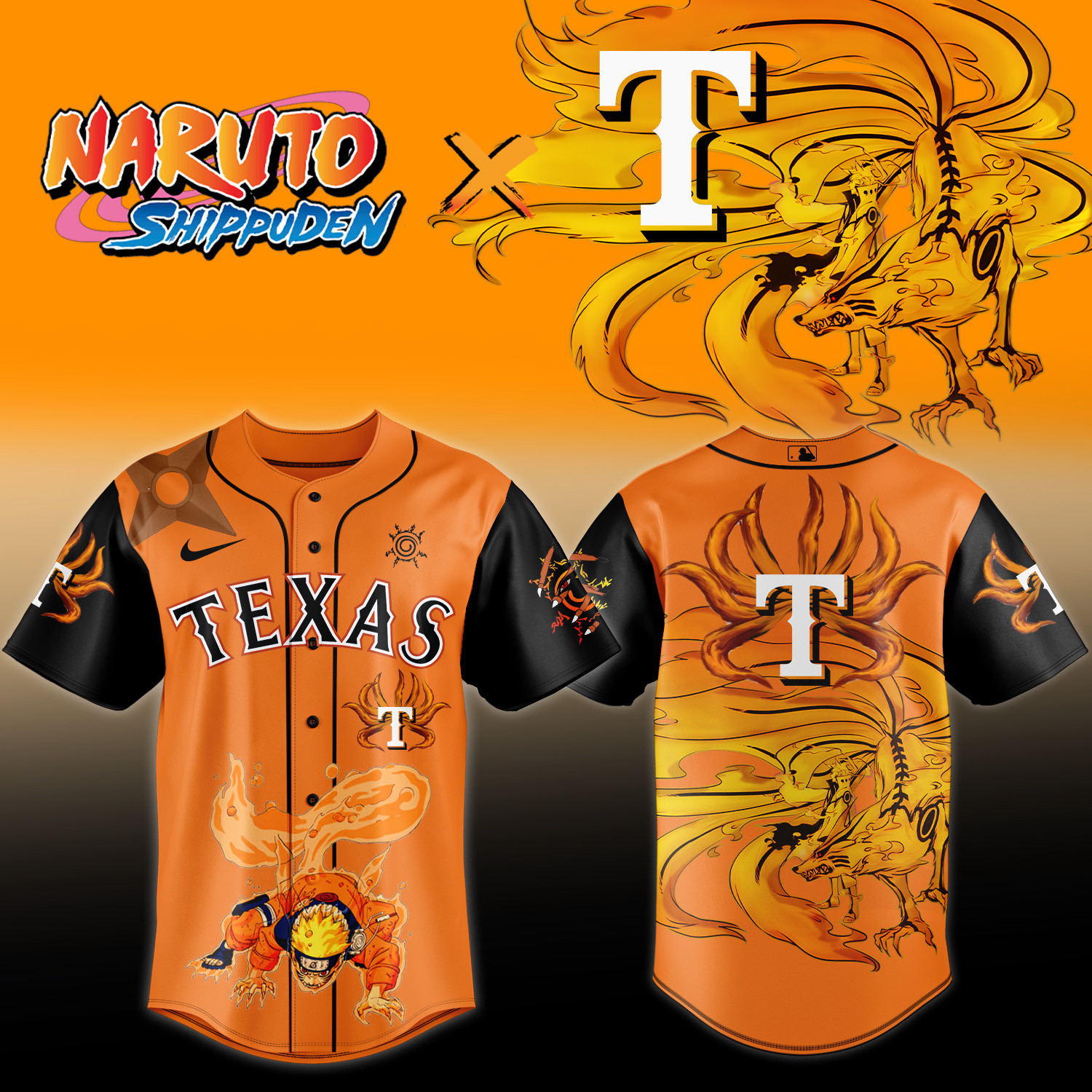 Texas Rangers x Kurama Naruto Mashup Baseball Jersey 2026 MLB Playoffs Clothes Unique Gift For Him