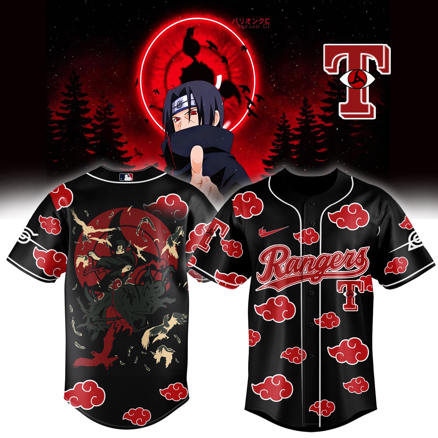 Texas Rangers x Naruto Itachi Baseball Jersey MLB 2026 Playoffs Clothes Gift For Basketball Fans