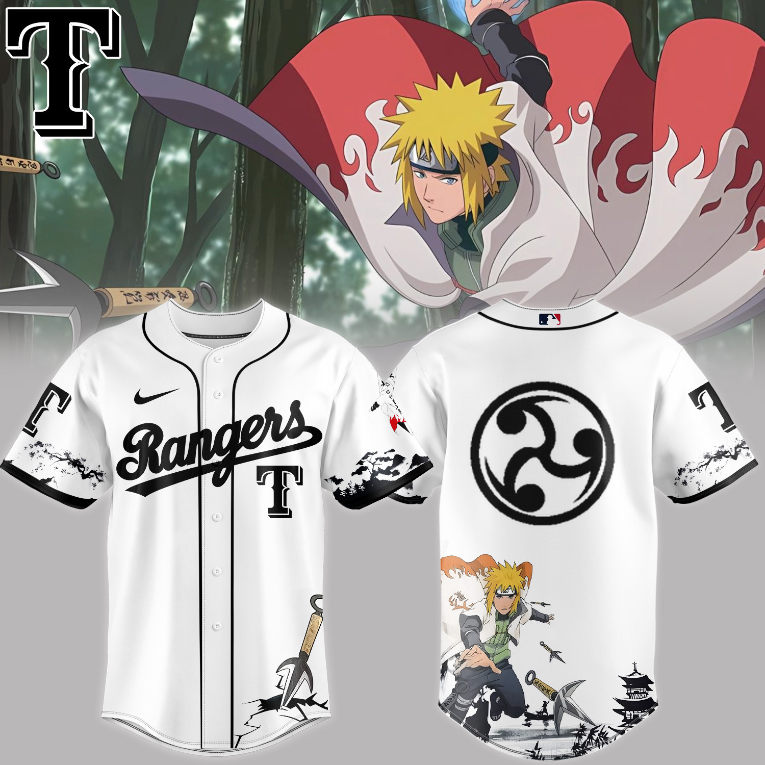 Texas Rangers x Naruto Minato Baseball Jersey MLB 2026 Playoffs Merch Basketball Gear For Brother