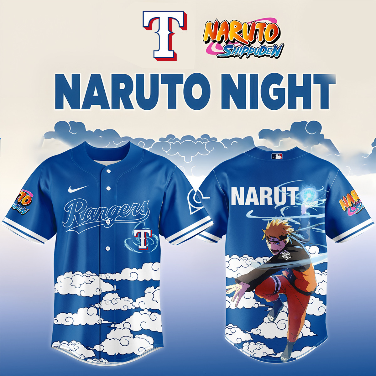 Texas Rangers x Naruto Night Baseball Jersey Game Day Clothing 2026 MLB Playoffs Gear