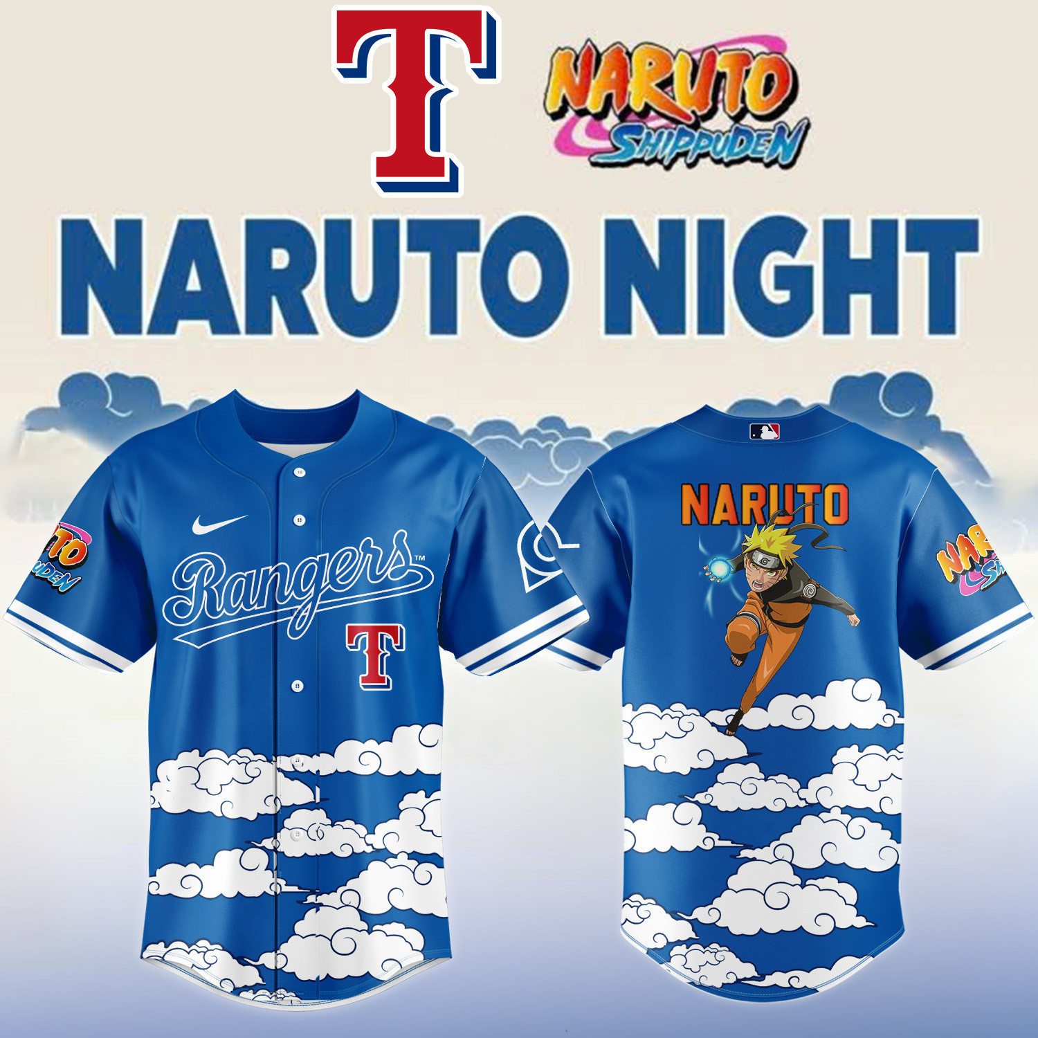 Texas Rangers x Naruto Night Baseball Jersey MLB 2026 Playoffs Merch Basketball Gear For Boyfriend