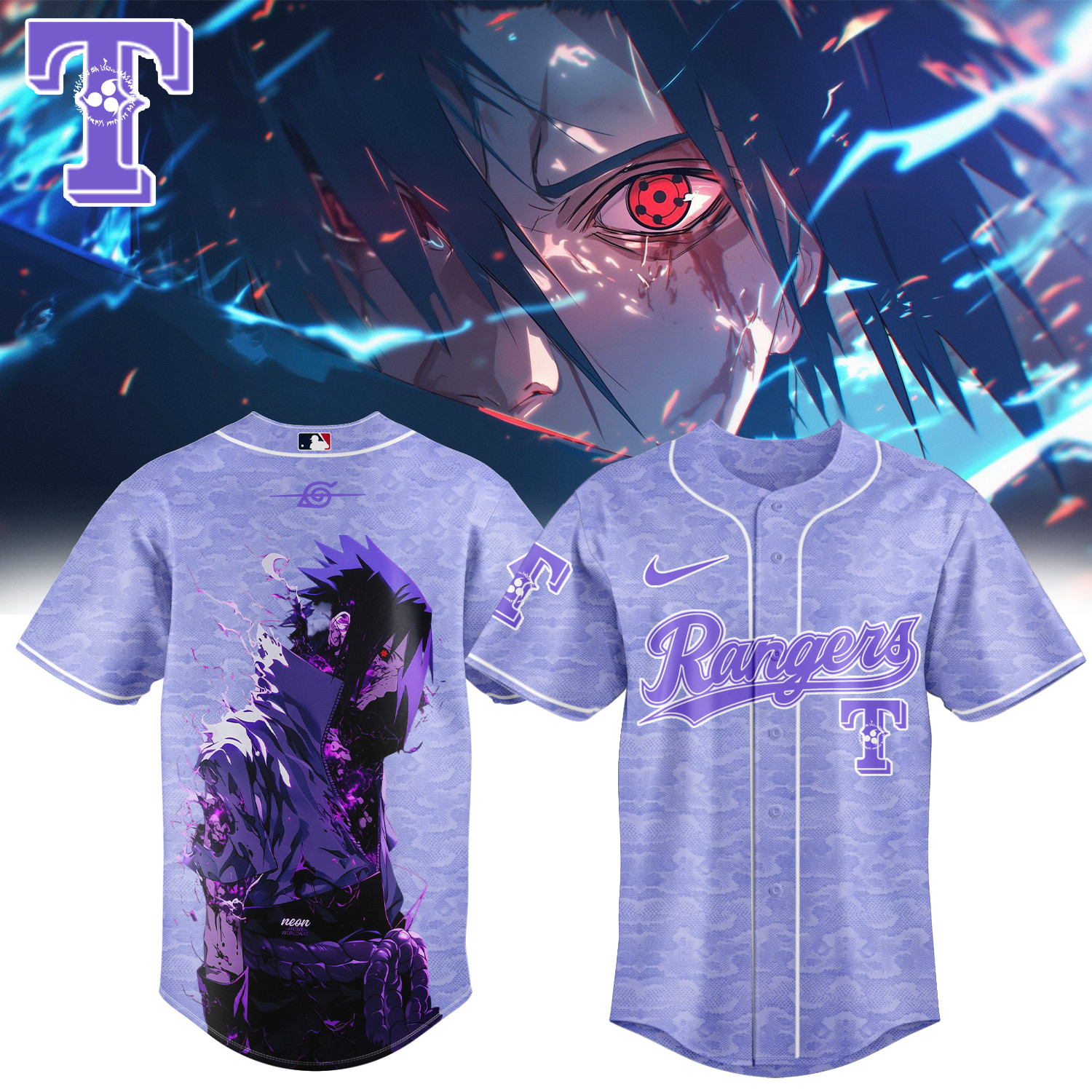 Texas Rangers x Naruto Sasuke Baseball Jersey MLB 2026 Playoffs Merch Basketball Gear For Husband