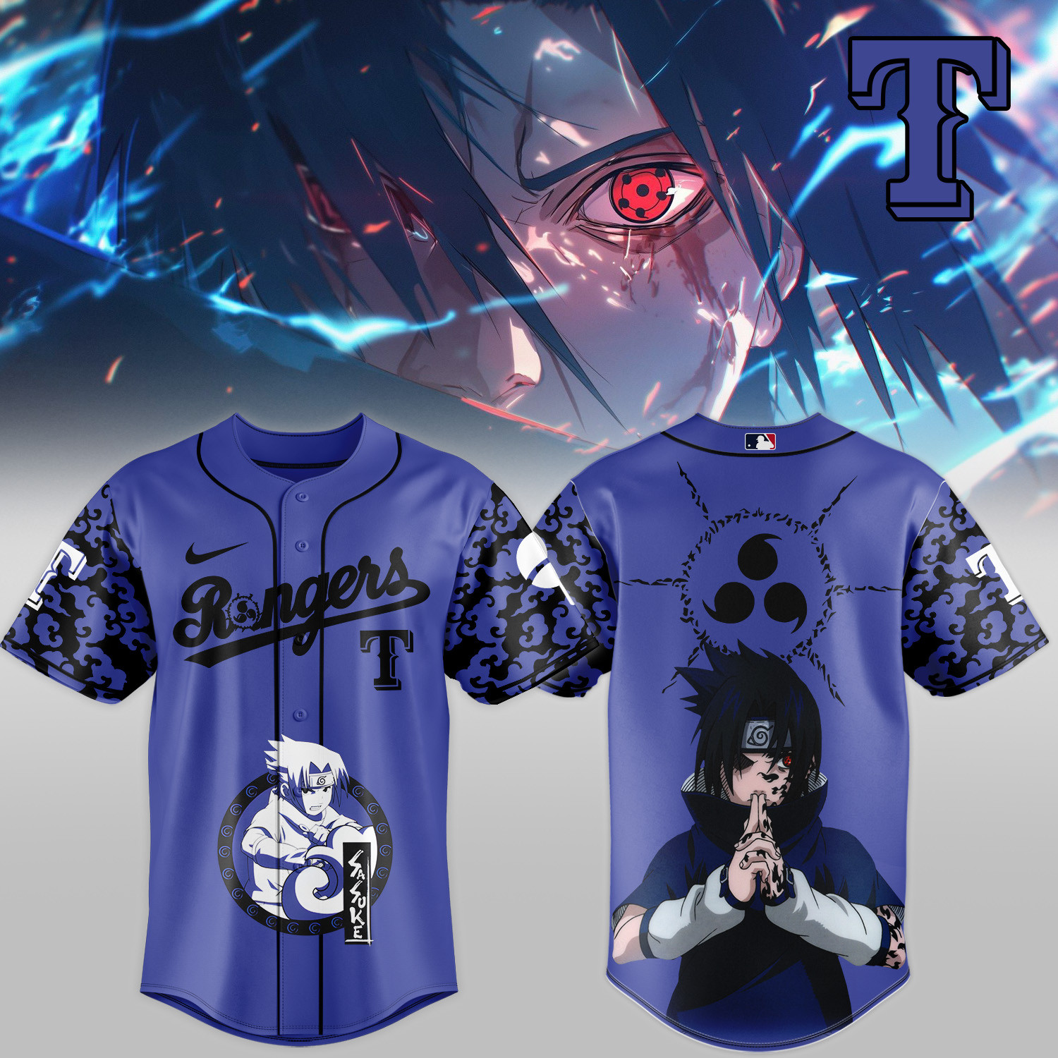 Texas Rangers x Naruto Sasuke Baseball Jersey MLB 2026 Playoffs Merch Best Gift For Basketball Fans