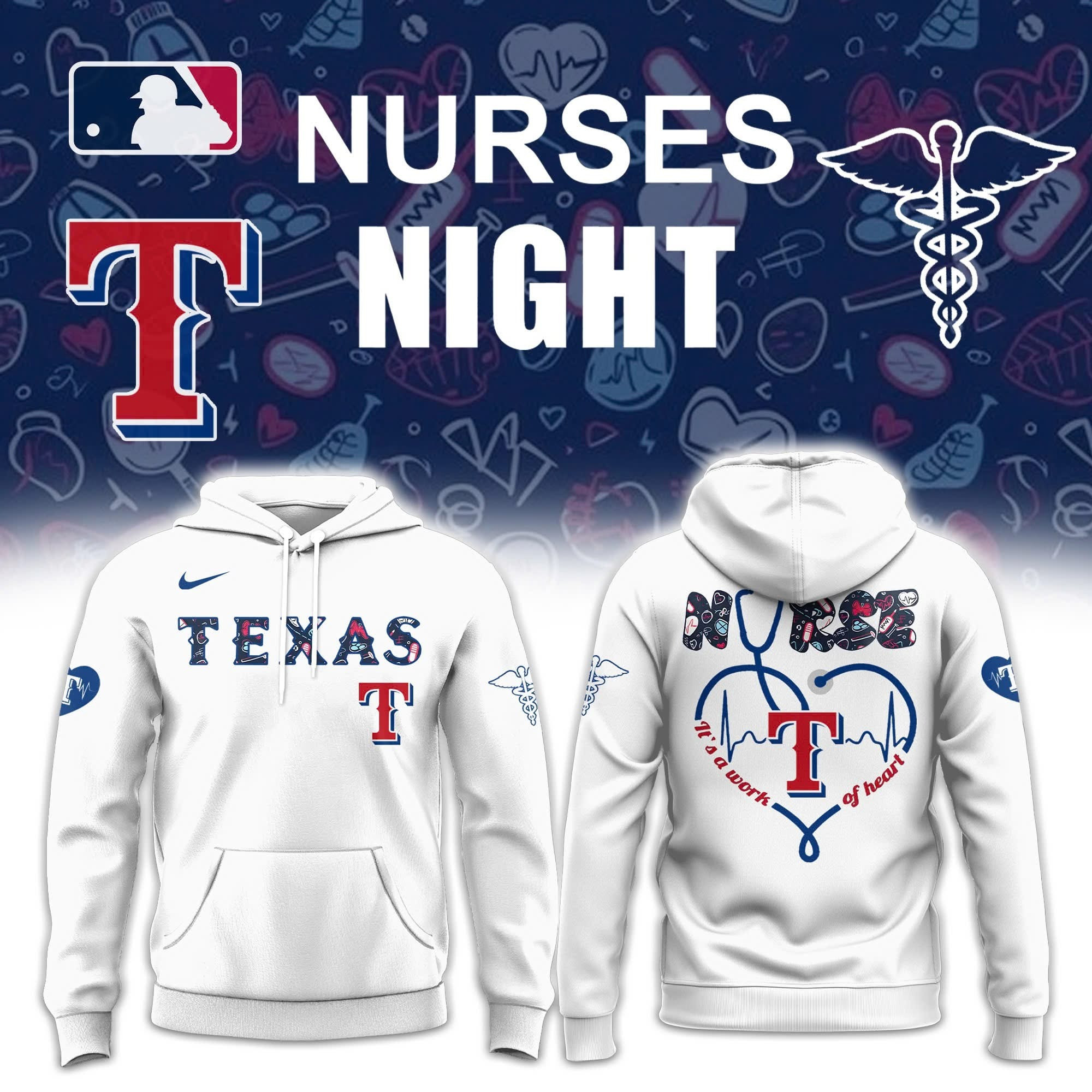 Texas Rangers X Nurses Night Hoodie Honor Nurses Day Baseball Texas Rangers Fan Merch