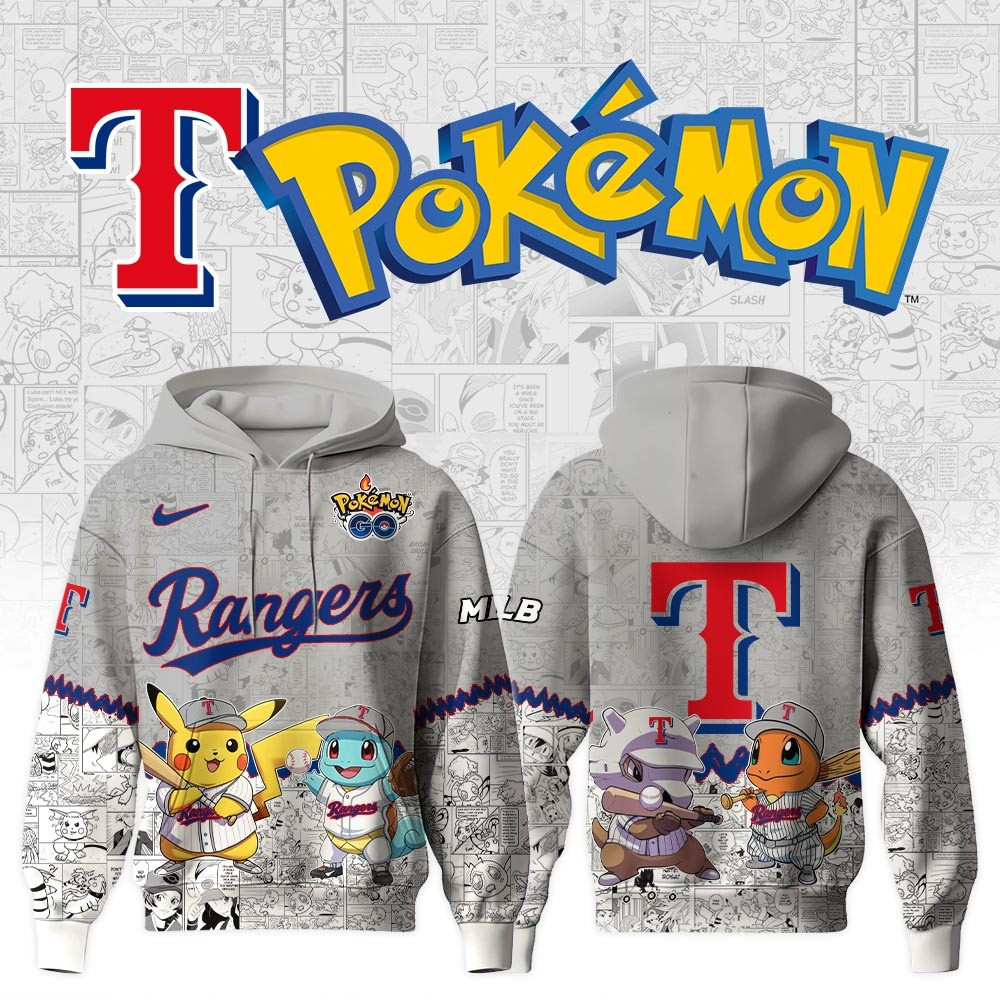 Texas Rangers X Pokemon Go Hoodie MLB Merch Gifts For Baseball Lovers Fans For Him Her