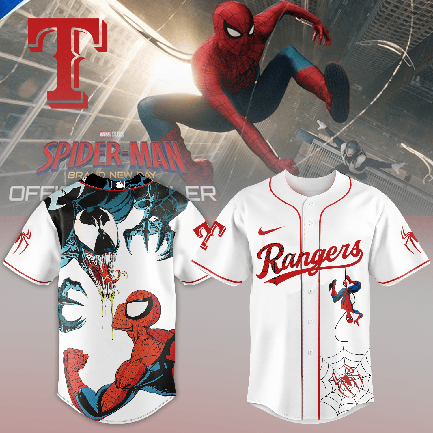 Texas Rangers x Spider Man Baseball Jersey 2026 MLB Playoff Merch Unique Fans Gifts