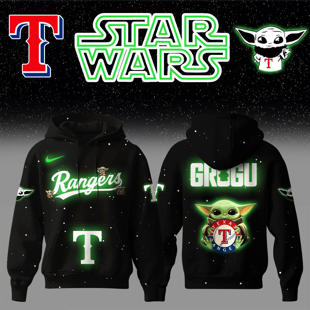 Texas Rangers x Stars Wars Baby Yoda Game Night Hoodie Gifts For Baseball Fans