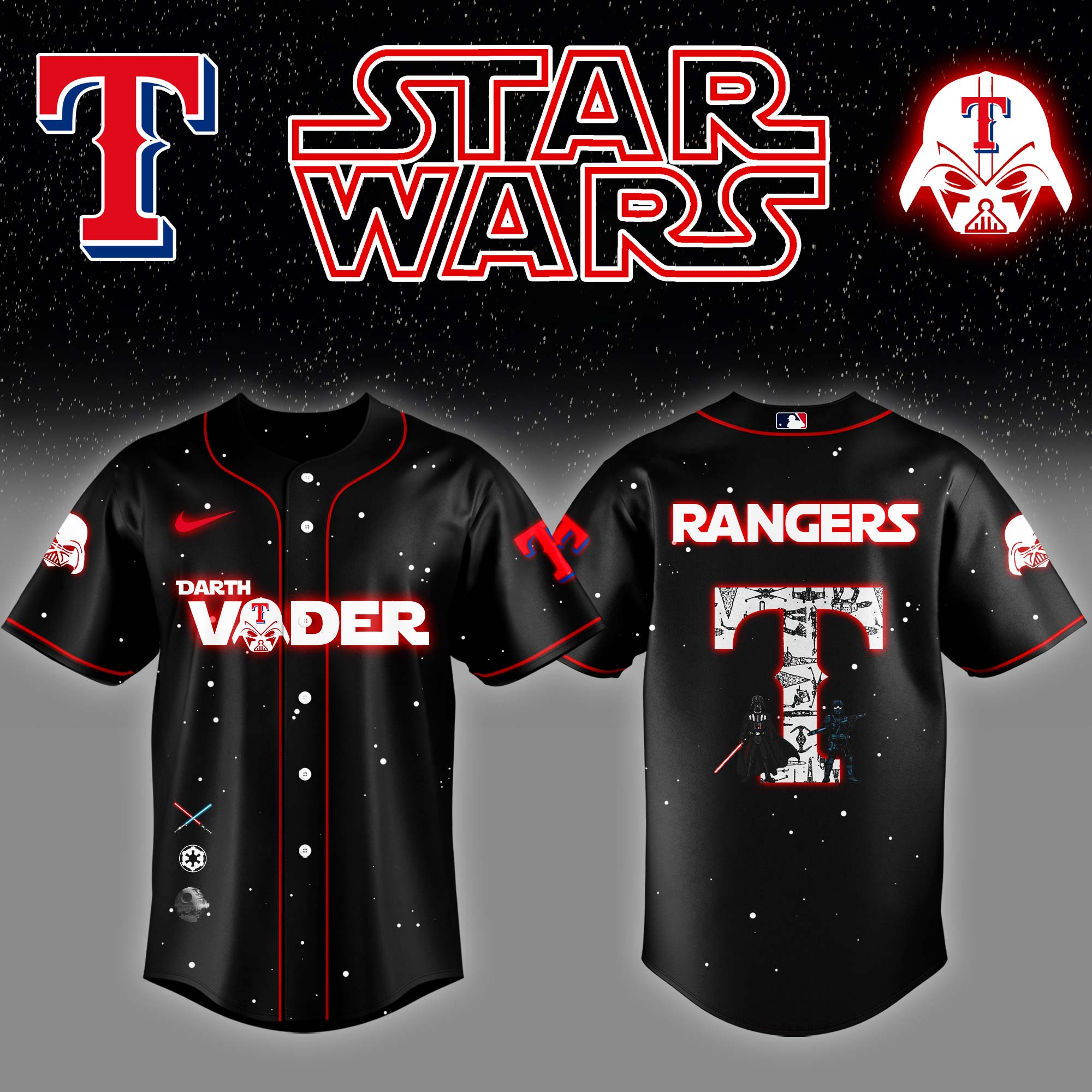 Texas Rangers x Stars Wars Darth Vader Night Baseball Jersey Gift Ideas For Baseball Players