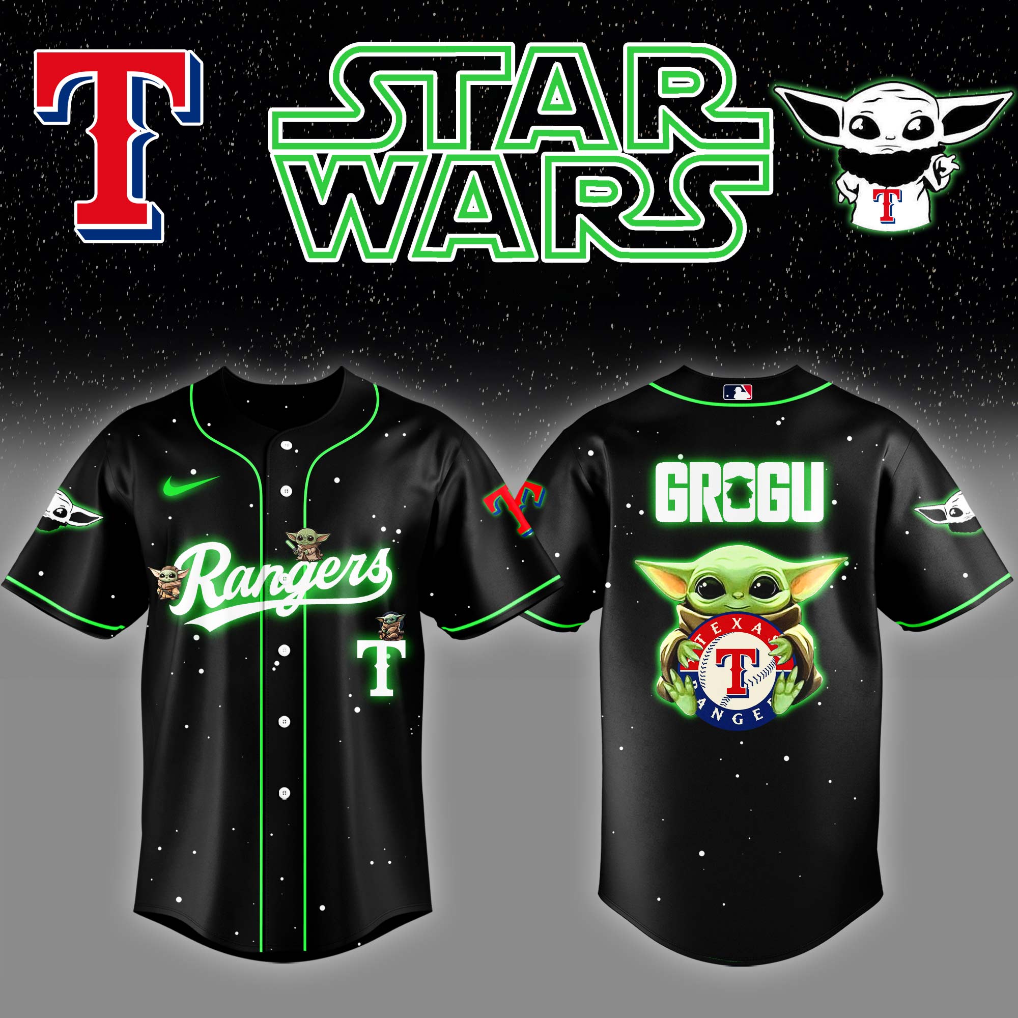 Texas Rangers x Stars Wars Grogu Night Baseball Jersey Gifts For Baseball Players