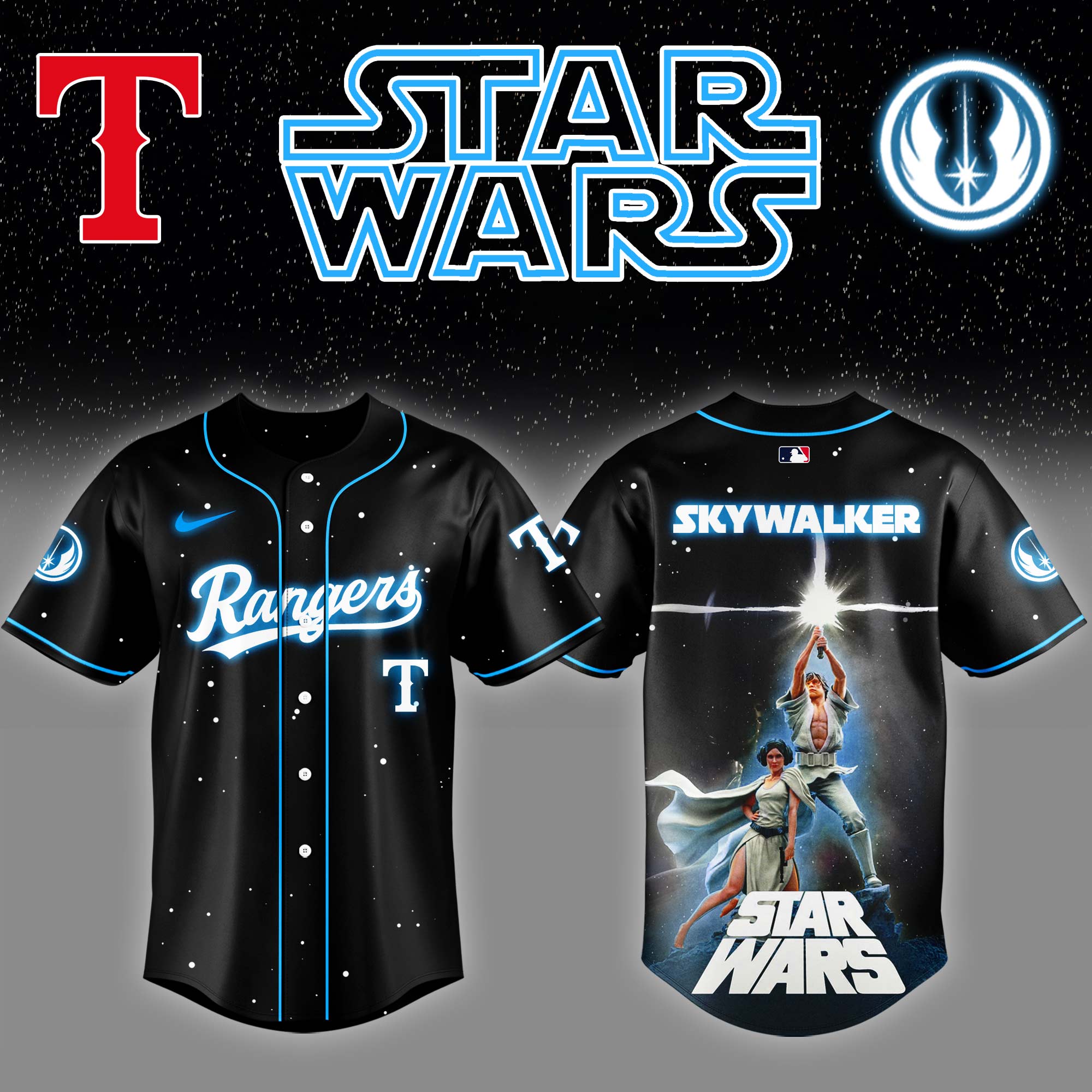 Texas Rangers x Stars Wars Luke Skywalker Game Night Baseball Jersey Gift For Baseball Lover