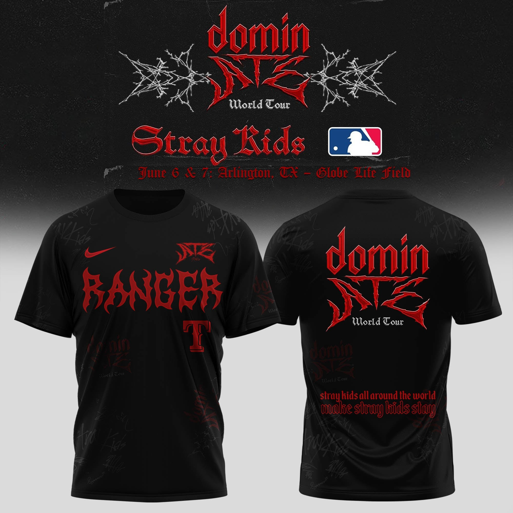 Texas Rangers x Stray Kids Domin Dominate World Tour 2025 T-Shirt Gifts For Music Lovers
