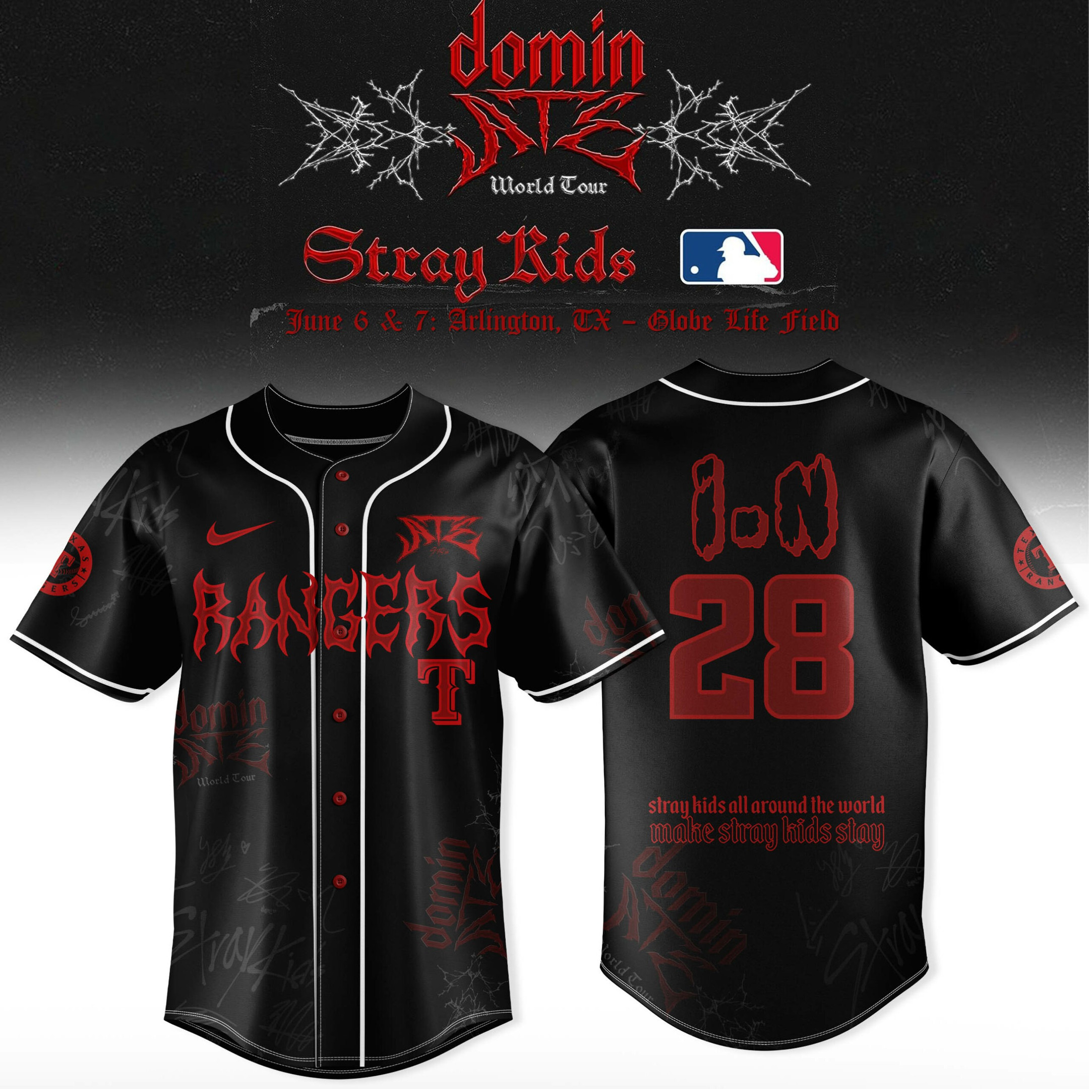 Texas Rangers x Stray Kids Jersey I.N Stray Kids Fan Merch Stray Kids Word Tour 2025