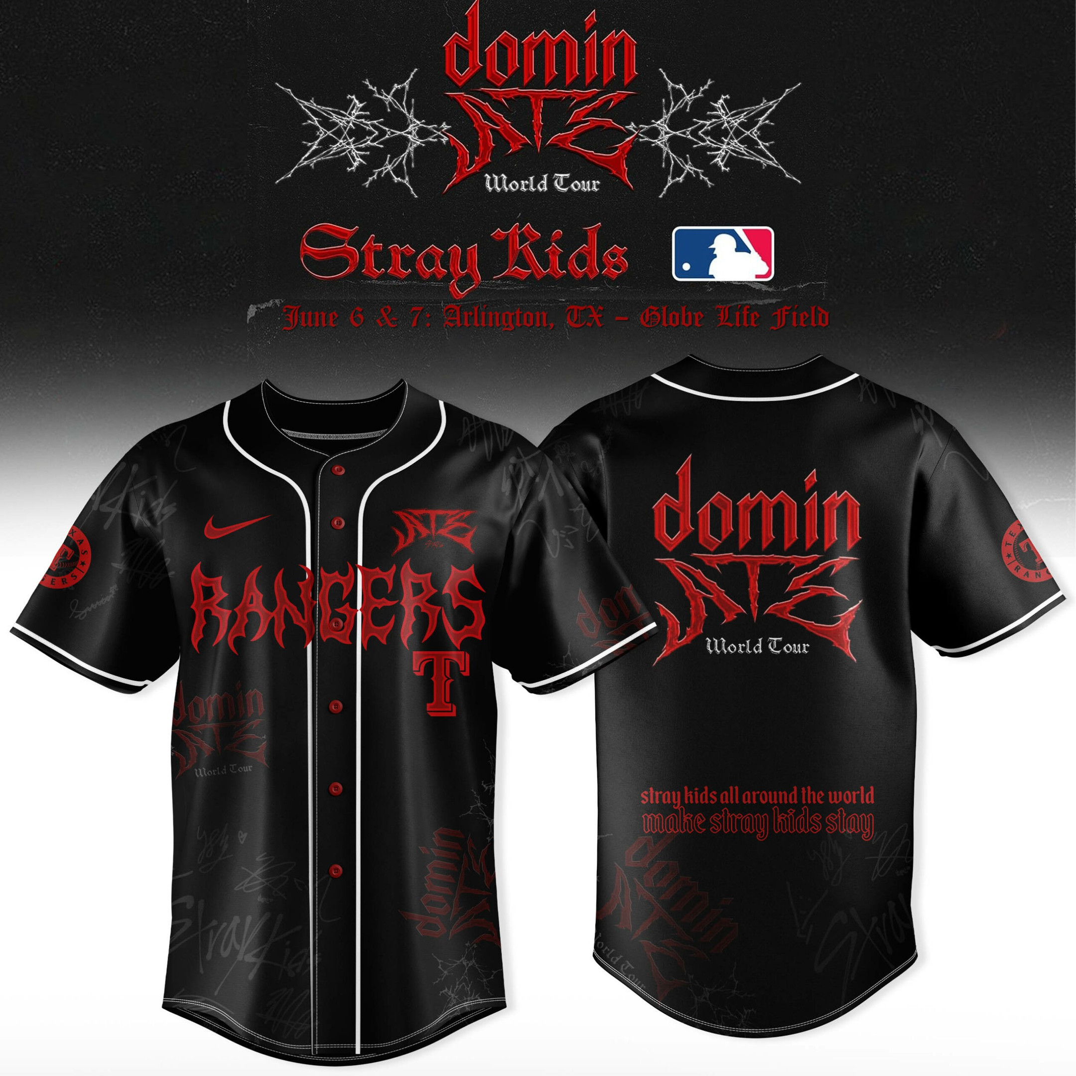 Texas Rangers x Stray Kids Word Tour Jersey Best Gift For Domin Fans Gift Stray Kids Merch Tour