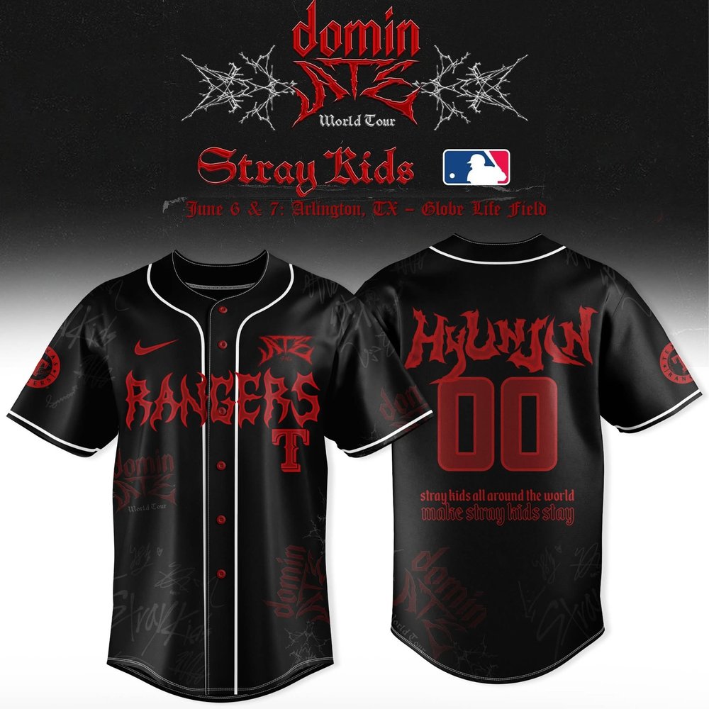 Texas Rangers x Stray Kids World Tour 2025 Baseball Jersey Rangers Merch Best Baseball Fans Gift Ideas