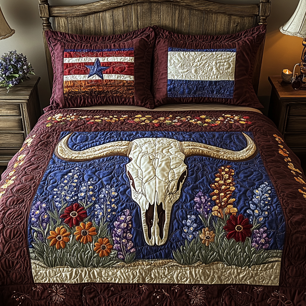 Texas Roots Quilted Bedding Set Bed Room Decoration Skull Gifts For Her