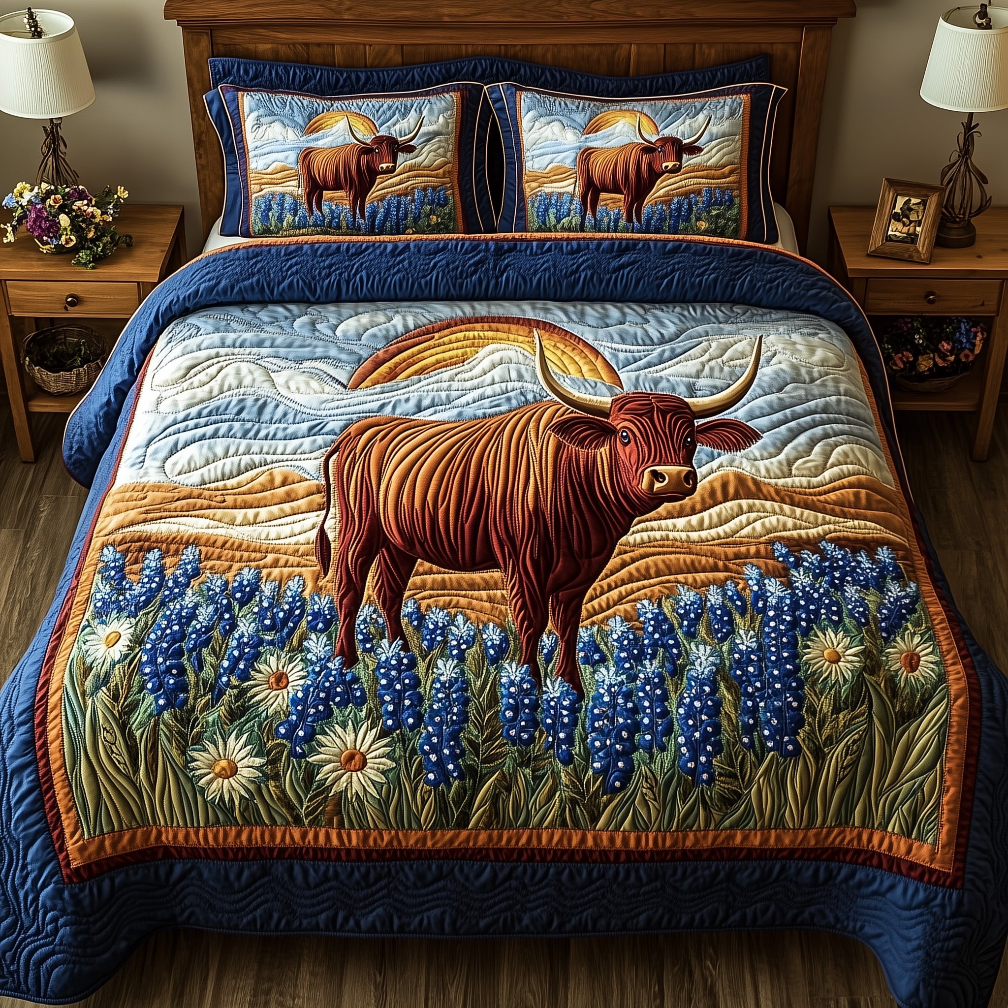 Texas Spirit Quilted Bedding Set Duvet Cover Bedspread Patriotic Texan Gifts