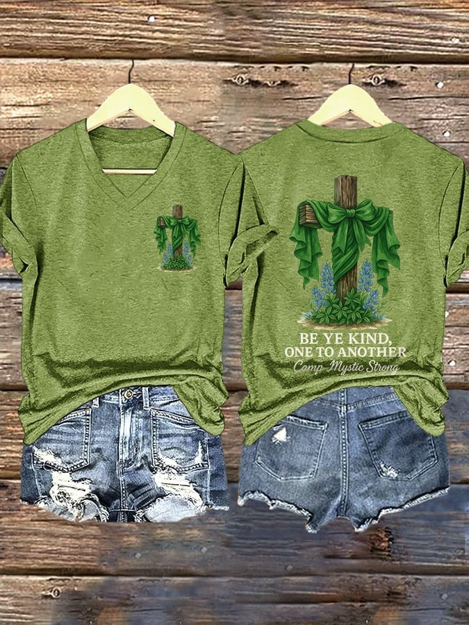 Texas Strong Be Ye Kind One to Another Camp Mystic Strong V-neck T-Shirt Gift For Texans