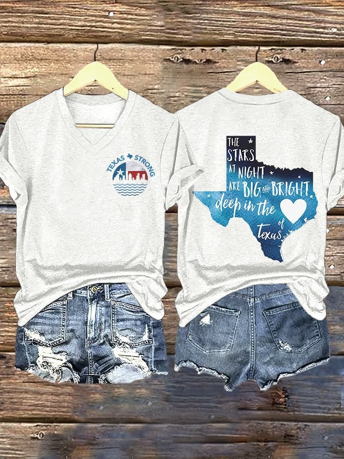 Texas Strong V-Neck Shirt The Stars At Night Are Big And Bright Deep In The Heart Of Texas Shirt