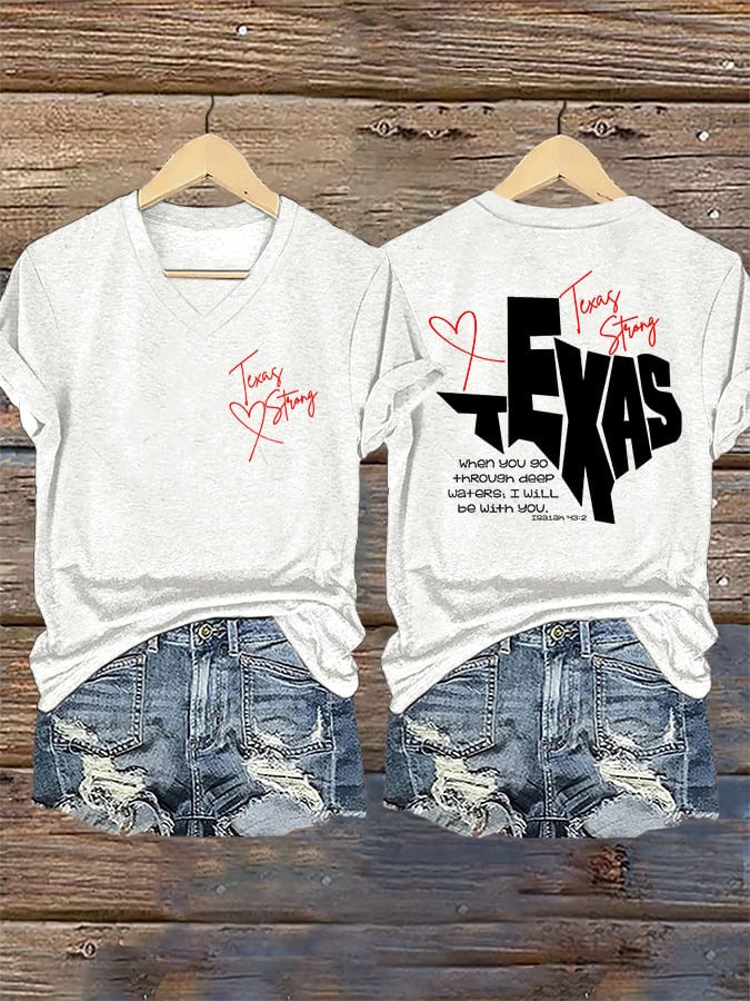 Texas Strong When You Go Through Deep Waters V-Neck Shirt Gifts For Texans