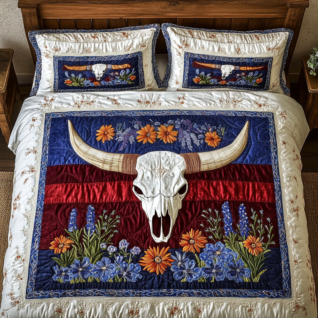 Texas Trails Quilted Bedding Set Bedroom Decor Skull Items For Gifts