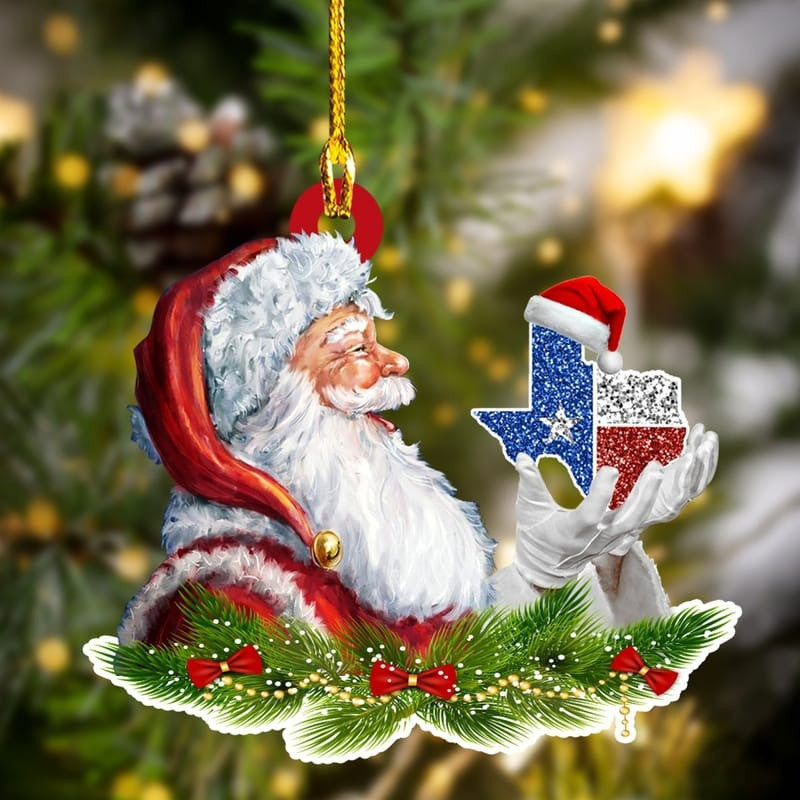 Texas With Santa Claus Christmas Ornament Made by Acrylic for Texas