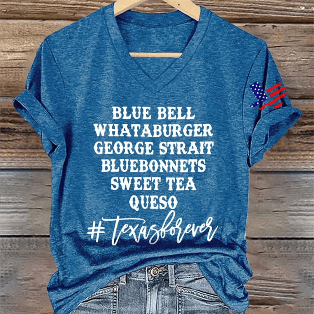 Texasforever Blue Bell V-Neck Shirt Lone Star Flag Patriotic Texas Shirt Cool Gift For Her