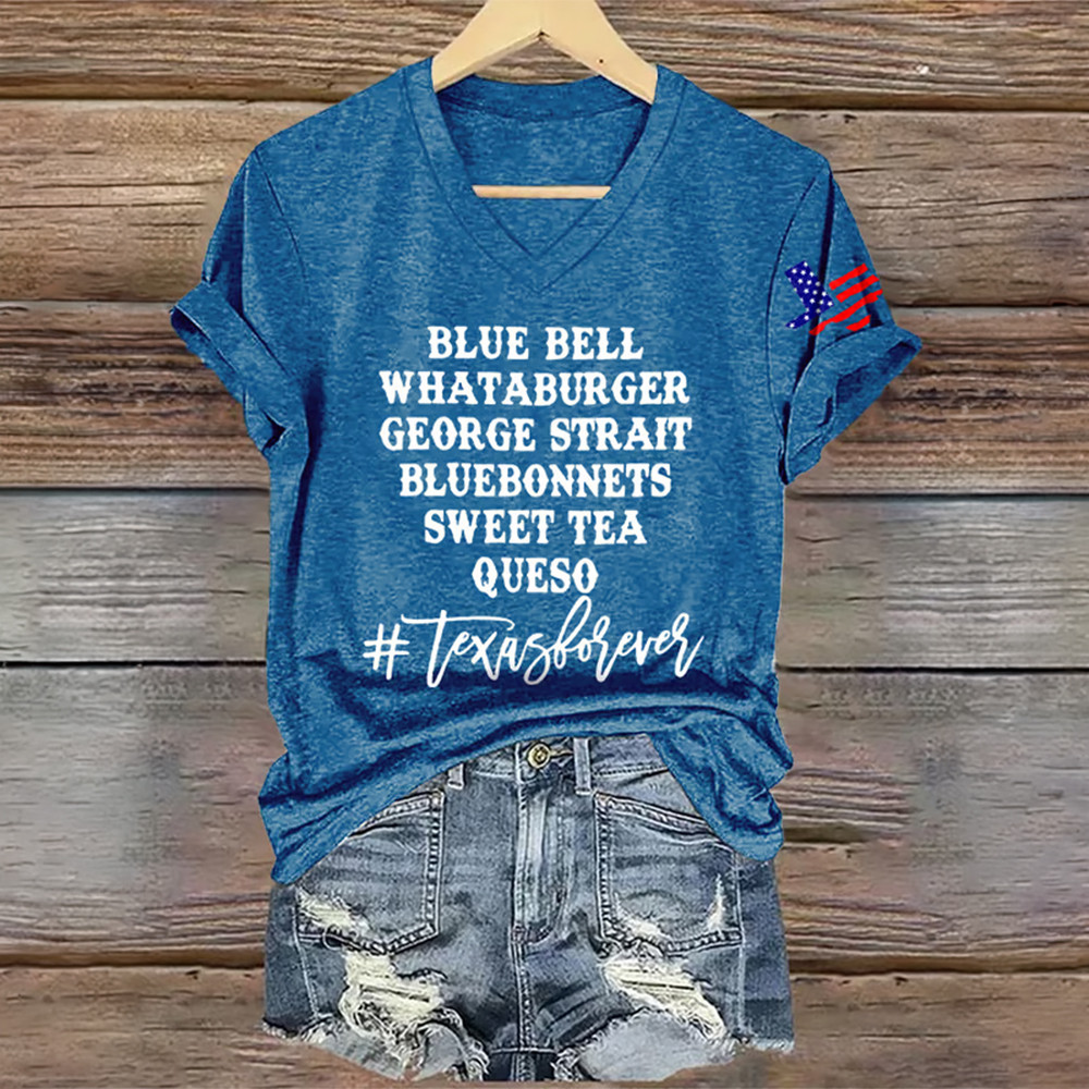 Texasforever Blue Bell Whataburger George Strait V-Neck Shirt Vintage Texas Pride Graphic Tee
