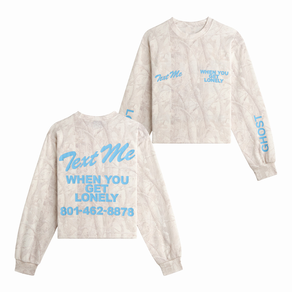 Text Me When You Get Lonely Cropped Long Sleeve Shirt Lonely Ghost Merch Streetwear Clothing