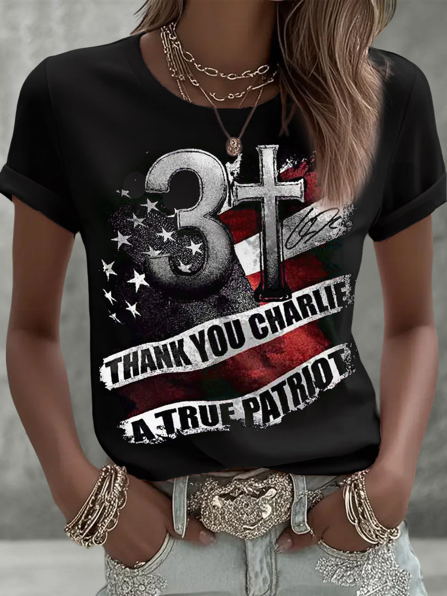 Thakn You Charlie A True Patriot Tee Black Charlie Kirk Memorial Merch