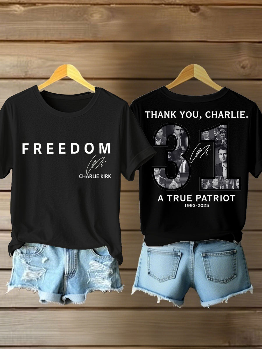 Thank You Charlie 31 True Patriot Printed T Shirt Black Charlie Kirk Merch Store