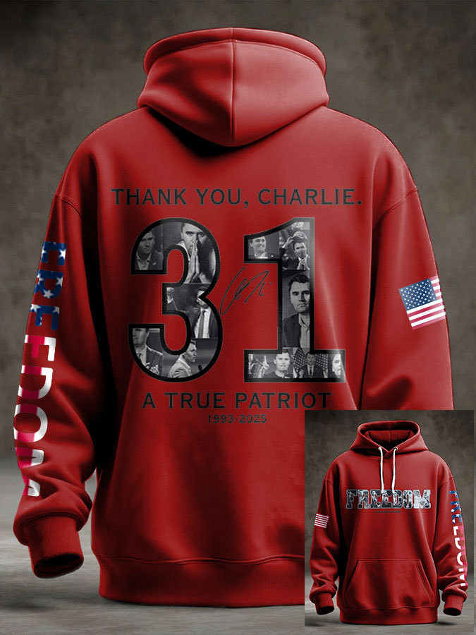 Thank You Charlie Kirk Hoodie A True Patriot 1993 2025 Signed Tribute Red Charlie Kirk Apparel