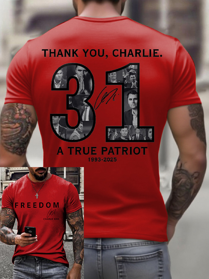 Thank You Charlie Kirk T-Shirt A True Patriot Signed Tribute Red Charlie Kirk Apparel