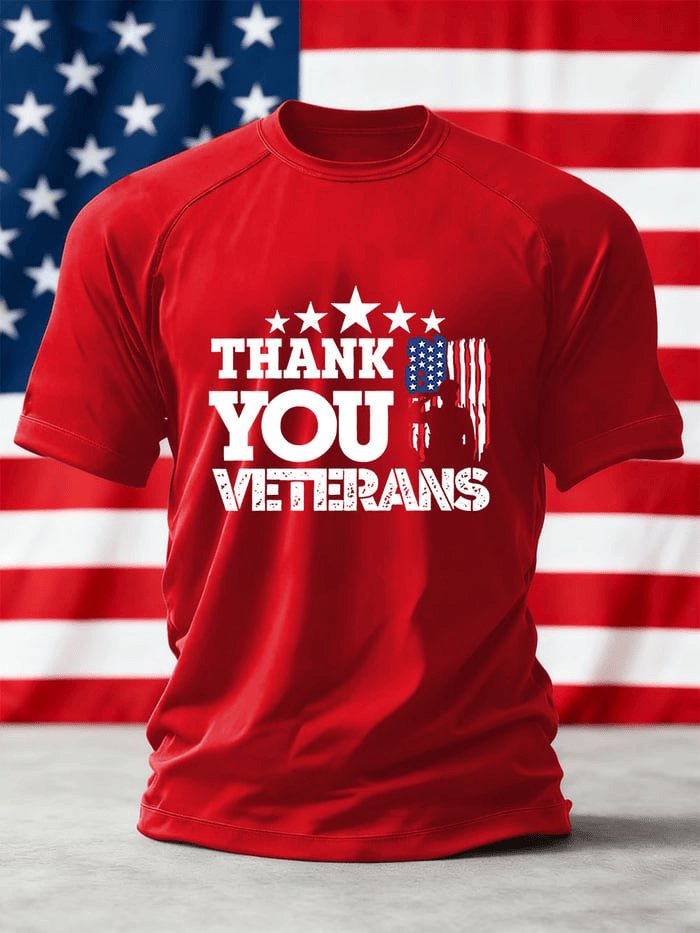 Thank You Veterans Shirt Veterans Day Printed Crew Neck Short Sleeve T-Shirt Appreciation Gift for Husband