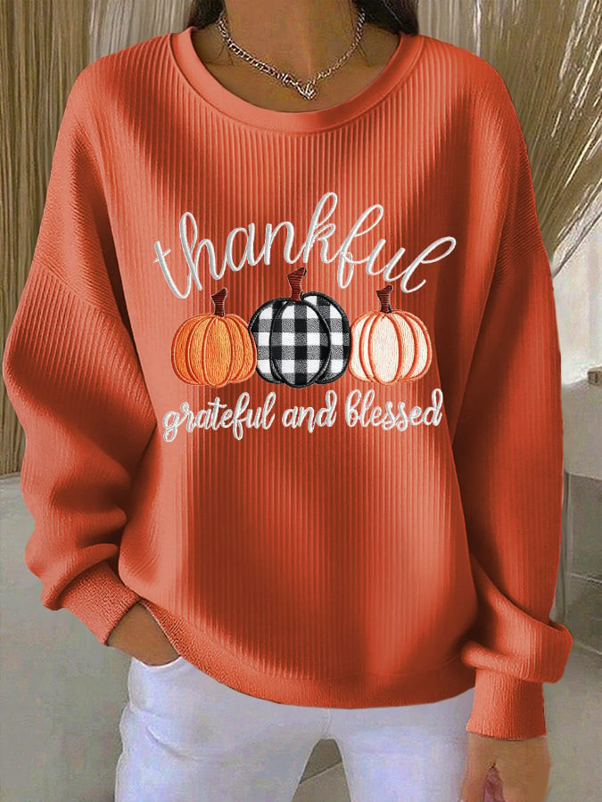 Thankful Grateful And Blessed Sweatshirt Autumn Thanksgiving Pumpkin Apparel Gifts For Her