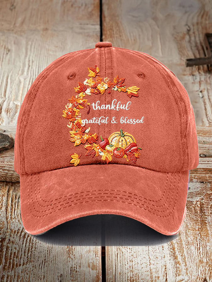 Thankful Grateful Blessed Thanksgiving Hat Pumpkin Vibes Baseball Cap Gifts For Him