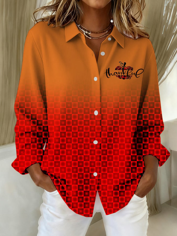Thankful Thanksgiving Button Long Sleeve Shirt Thanksgiving Merch Gifts For Autumn Lovers