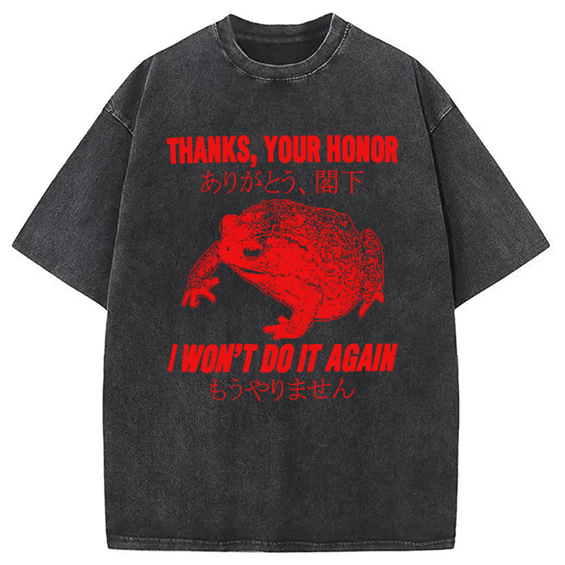 Thanks Your Honor Frog Washed T-Shirt Minimal Retro Graphic Clothing Gifts For Him